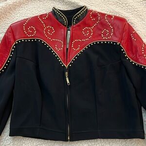 Silver Mesa Red Leather Jacket with Gold and Crystal detailing -  Size XL.  NWT